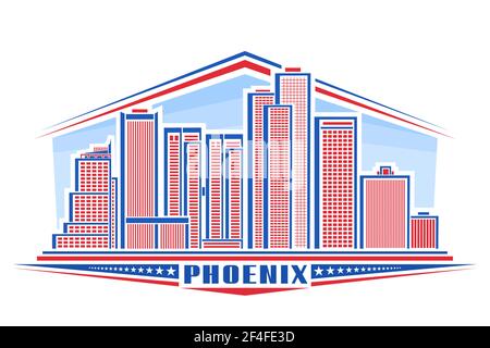 Illustration vectorielle de Phoenix City, poster horizontal avec design de ligne d'art phoenix paysage de ville sur fond de jour, concept panoramique urbain avec unique Illustration de Vecteur