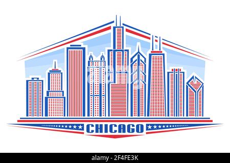 Illustration vectorielle de la ville de Chicago, affiche horizontale avec design de ligne d'art chicago paysage de ville sur fond de jour, concept panoramique moderne avec unique Illustration de Vecteur