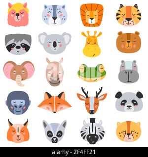 Illustration vectorielle de la collection de têtes de types variés de animaux sauvages sur fond blanc Illustration de Vecteur