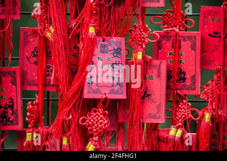 Cartes chinoise rouge qui souhaitent, Beijing, Chine Banque D'Images