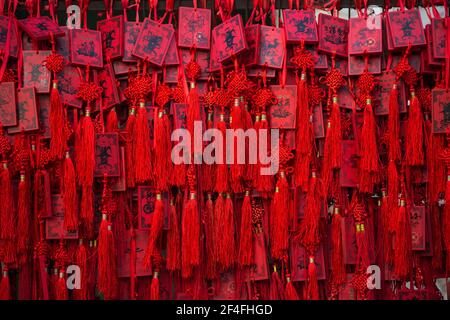Cartes chinoise rouge qui souhaitent, Beijing, Chine Banque D'Images