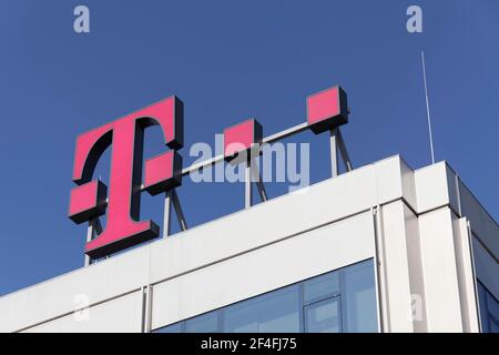 Logo Deutsche Telekom AG, société de télécommunications, Düsseldorf, Rhénanie-du-Nord-Westphalie, Allemagne Banque D'Images