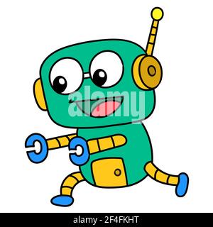 dessin animé robot fonctionnant avec bonheur Illustration de Vecteur