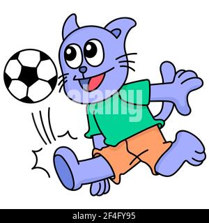 dessin animé chat jouant au football Illustration de Vecteur