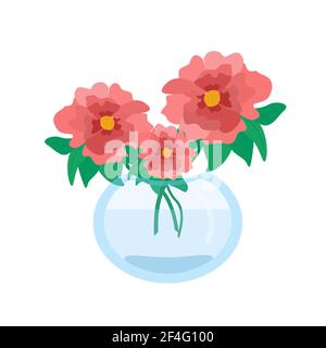 Belles fleurs dans un vase, un bouquet de coquelicots rouges de jolies fleurs de jardin, objet vectoriel dans un style plat sur un fond blanc. Banque D'Images