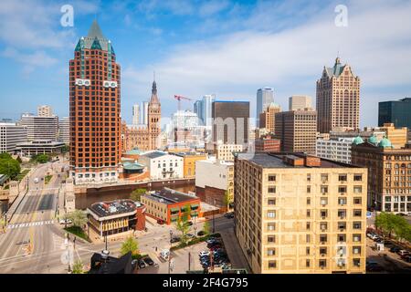 Milwaukee, Wisconsin, États-Unis centre-ville dans l'après-midi. Banque D'Images