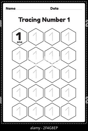 Feuille de travail numéro 1 pour les enfants de la maternelle et de la maternelle pour la pratique éducative sur une page imprimable. Illustration de Vecteur