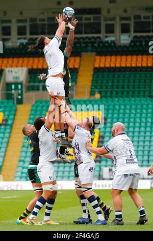 Northampton, Royaume-Uni. 21 mars 2021 ; Franklin&#x2019;s Gardens, Northampton, East Midlands, Angleterre ; Premier ministre Rugby Union, Northampton Saints versus Bristol Bears; UNE vue générale d'une ligne pendant le jeu crédit: Action plus Sports Images/Alay Live News Banque D'Images