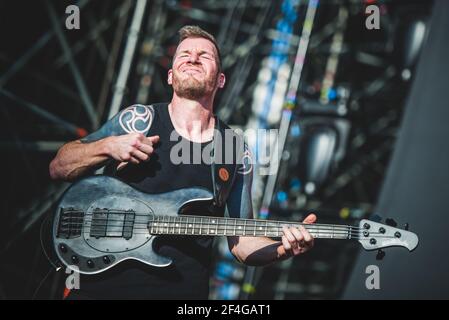 ITALIE, FIRENZE 2017: Tim Commerford, bassiste du super groupe américain de rap/rock prophètes de rage (composé de membres de rage contre la machine, Cypress Hill et public Enemy), en live sur scène. Banque D'Images