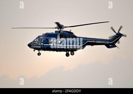 Police fédérale allemande (Bundespolizei) hélicoptère Eurocopter AS332 Super Puma en vol. Allemagne - 14 juin 2019 Banque D'Images