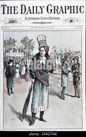 Illustration de couverture du Daily Graphic, représentant la suffragiste Susan B Anthony comme oncle Sam, avec des femmes lobbyistes, une femme policier, et des hommes tenant des magasins et un bébé, publié à New York pour le marché américain, 1873. Photographie par Emilia van Beugen. () Banque D'Images