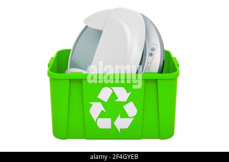 Poubelle de recyclage avec lampe à ongles LED, rendu 3D isolé sur fond blanc Banque D'Images