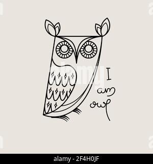 Je suis hibou contour logo. Emblème à motif Doodel isolé. Symbole éducation des enfants. Illustration vectorielle Illustration de Vecteur