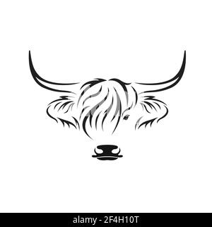 Vecteur de conception de tête de vache de haut-pays sur fond blanc. Animal de ferme. Logos ou icônes de vaches. Illustration vectorielle superposée facile à modifier. Illustration de Vecteur