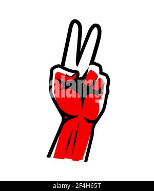 Signature de la main victoire ou paix. Illustration du vecteur de symbole WIN Illustration de Vecteur