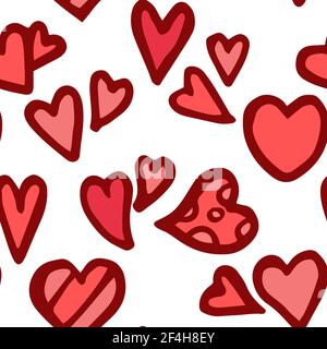 Cœurs. Illustration parfaite. Dessin de style dessin animé amour. Dessin du contour de la main. Illustration d'arrière-plan drôle et mignonne. Vector Illustration de Vecteur