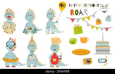 Collection Dinosaurs mignonne. Ensemble Dino pour enfant. Illustration de Vecteur