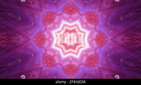 Un rendu 3D futuriste rose vif et violet particules en forme de fleur fractale dans l'obscurité Banque D'Images