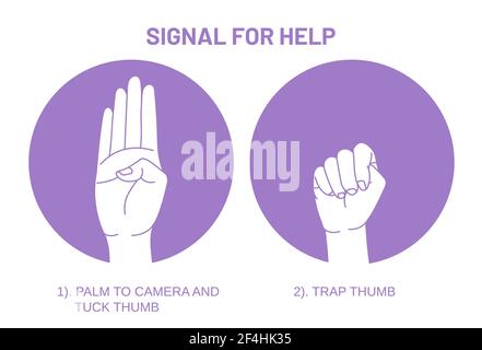 Le signal pour l'aide, un outil qui peut aider certaines personnes qui n'ont pas la possibilité de passer des appels vidéo. Illustration de Vecteur