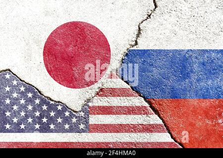 Illustration du conflit politique entre le Japon, les États-Unis et la Russie Banque D'Images