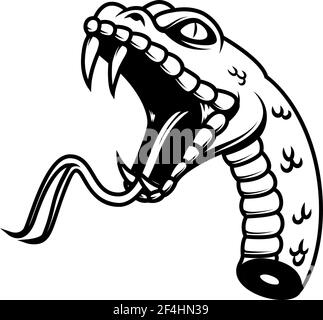 Illustration de la tête coupée d'un serpent isolé sur blanc. Élément design pour logo, étiquette, signe, emblème, affiche, t-shirt. Illustration vectorielle Illustration de Vecteur