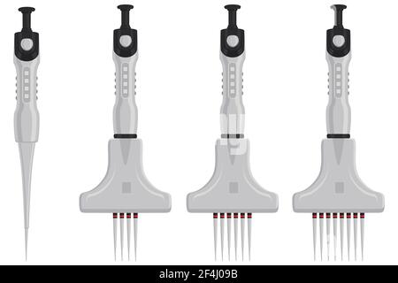 Illustration sur le thème grand kit différentes pipettes médicales, compte-gouttes pour laboratoire. Compte-gouttes à motif composé de nombreuses pipettes médicales de laboratoire à l'arrière Illustration de Vecteur