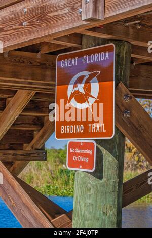 Great Florida Birding Trail signe à la zone de gestion de la faune des Everglades et Francis S. Taylor sur Alligator Alley, I75, en Floride. Banque D'Images