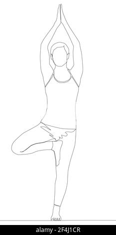 Auto-dessin une animation simple d'un exercice continu de dessin d'une ligne, une personne prend le yoga, un mode de vie sain, la santé, le sport, la forme physique Illustration de Vecteur