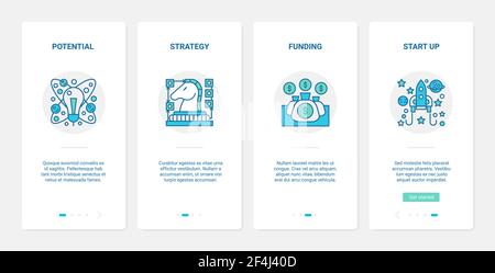 Stratégie de ligne de réussite de démarrage d'entreprise UX, jeu d'écrans de page d'application mobile d'intégration d'interface utilisateur Illustration de Vecteur