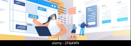 femme d'affaires planifiant un rendez-vous de jour dans l'agenda de l'application de calendrier en ligne gestion du temps du plan de réunion Illustration de Vecteur