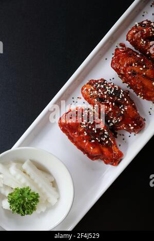 Poulet frit de Corée avec du riz Banque D'Images