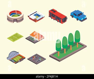 groupe d'icônes de l'aire de stationnement du stade Illustration de Vecteur