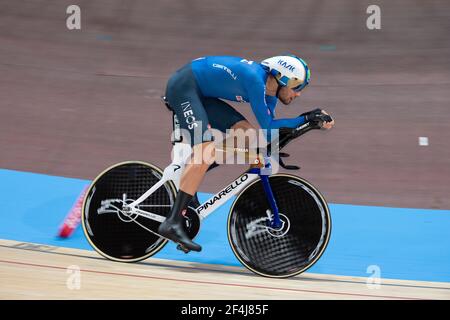 Filippo Ganna, de l'Italie, établit un record du monde tout en remportant la poursuite individuelle des hommes. Championnats du monde de course UCI Banque D'Images