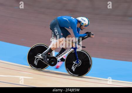 Filippo Ganna, de l'Italie, établit un record du monde tout en remportant la poursuite individuelle des hommes. Championnats du monde de course UCI Banque D'Images