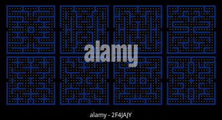 Ensemble de labyrinthe de jeu PAC man Illustration de Vecteur