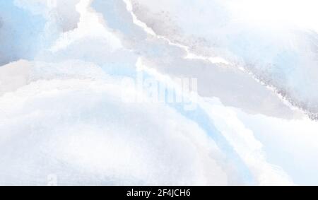 Illustration aquarelle de marbre blanc et bleu. Arrière-plan peint en marbre avec traînées d'encre dans les couleurs pastel. Banque D'Images