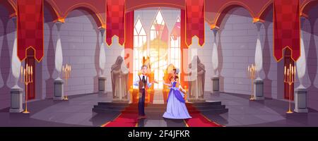 Prince et princesse dans la salle du trône à la salle du château Illustration de Vecteur