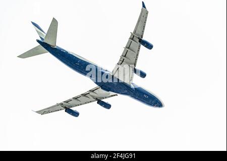 Hoersching, autriche, 20 mars 2021, Airbus A340, 9h-SUN exploité par Hi Fly est décollage à l'aéroport de linz Banque D'Images