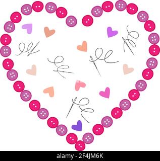 Illustration vectorielle cadre de coeur à partir d'objets et de matériaux pour les cours de couture, de broderie. Modèle pour texte, affiche, carte postale, brochure. Vecteur Illustration de Vecteur