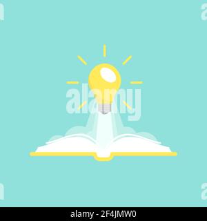 Livre ouvert avec ampoule brillante de prendre l'avion. Icône télévision isolé sur fond bleu poudre. Icône d'une télévision. Vector illustration. Idée d'un logo. Le pictogramme de l'Inspiration Illustration de Vecteur