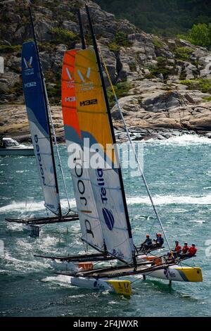 Grande course de voile de bateau M32 Concours de catamaran à Marstrand Suède Banque D'Images
