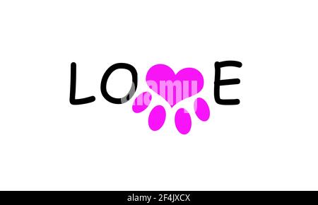 Fond de pattes et de coeurs avec texte d'amour Banque D'Images