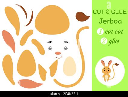 Couper et coller le papier petit jerboa. Page d'activités artisanales pour enfants. Jeu éducatif pour les enfants d'âge préscolaire. Feuille de travail DIY. Jeux d'art et activités pour enfants Illustration de Vecteur