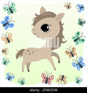 Petit pub foal. Cheval. Joyeux enfant animal. Dessins animés de style plat. Drôle. Vecteur Illustration de Vecteur