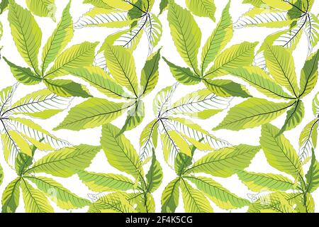 Motif fleuri sans coutures. Feuilles vectorielles vert, vert néon et jaune sur fond blanc. Pour les tissus, le papier peint, les textiles domestiques, l'emballage Illustration de Vecteur