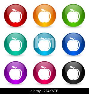 Jeu d'icônes Apple, boutons de ballon de rendu 3d brillant colorés dans 9 options de couleur pour les applications Web et mobiles Banque D'Images