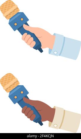Main blanche et noire tenant une illustration vectorielle de microphone isolée sur fond blanc Illustration de Vecteur