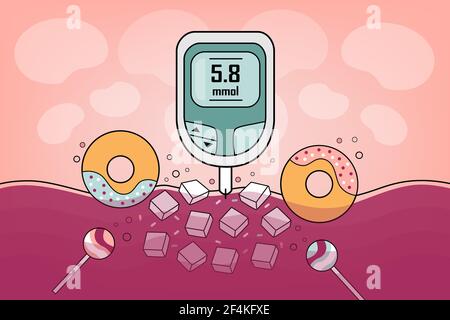 Diabète illustration médicale, Test de contrôle du sucre Illustration de Vecteur