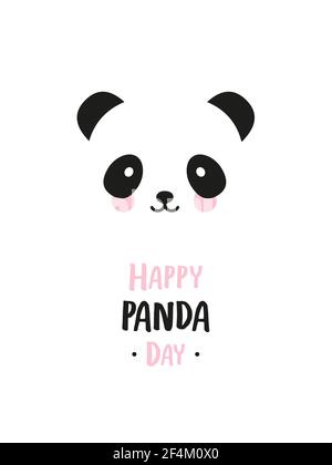 Bonne journée de Panda. Icône en forme de panda. Noir et blanc. Illustration vectorielle, conception plate Illustration de Vecteur