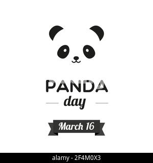 Journée Panda. Mars 16. Icône en forme de panda. Noir et blanc. Illustration vectorielle, conception plate Illustration de Vecteur